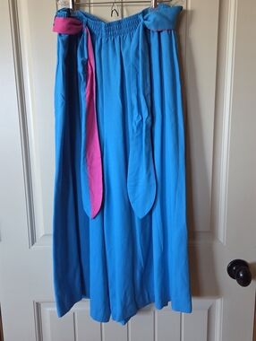 Vintage 80s Liz Baker Sport Blue & Pink Colorblock Culottes Palazzo Pants 20